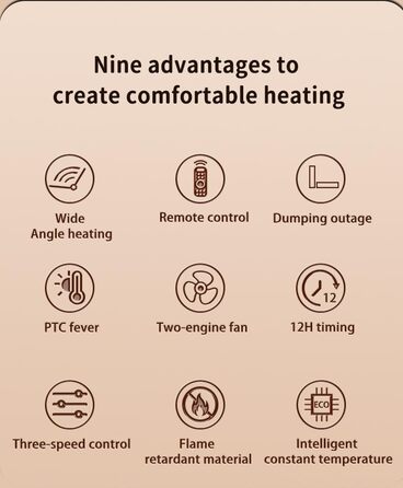 Електрична теплова гармата з пультом керування 2000W, 23 дюйми, 70° осциляція, 3D-полум'я, LED-дисплей, ECO-режим, таймер 12 годин - для дому, колір сріблястий