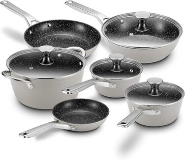 Набір каструль та сковорідок BEZIA, 10 шт., з антипригарним покриттям, сумісний з усіма плитами, сірий