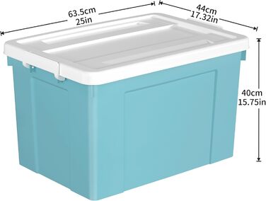 Cetomo 65 l x 6 Plastic Storage Box, Tote Bag, Organizer Container with Sturdy Lid and Secure Locking Buckles, Stackable and Nestable, 6 Pieces, Blue with Buckle (90L*4)