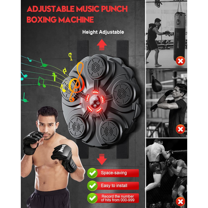 Adult Music Boxing Machine - LED Light Box Wall with Music Box, Boxing Gloves, Bluetooth Music Machine, 9 Adjustable Speeds for Kids