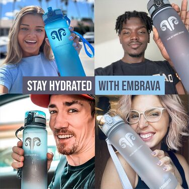 Embrava Best Sport Water Bottle - 1000ml - fast-flowing, flip-top leak-proof lid that opens with a click - non-toxic, BPA-free & eco-friendly Copolyester Tritan plastic