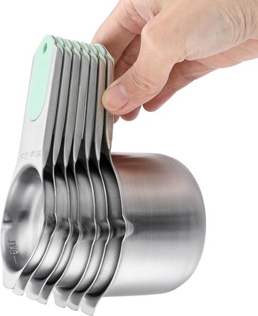 Measuring cups and spoons, magnetic, mint green, 15 pieces