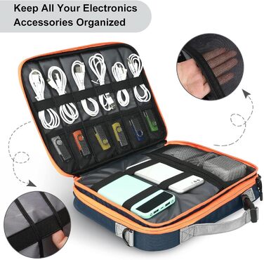 Gocokia Double Layer Travel Cable Organizer Bag with Shoulder Strap, 27 Game Storage Pockets for Switches, Electronic Storage Bag for 29.6 cm