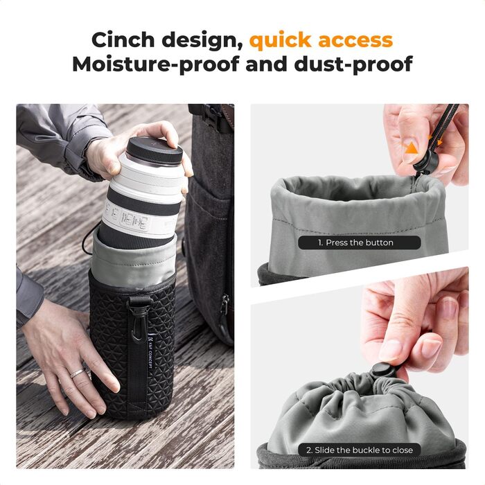 Чохол для об'єктива K&F Concept: 4 розміри, для Canon, Nikon, Sony, Fuji, Sigma, з шнурком