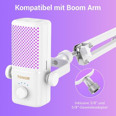 TONOR TCX3 Мікрофон для геймінгу з RGB підсвічуванням, конденсаторний, з регулюванням гучності та моніторингом, 30 годин роботи від акумулятора, сумісний з Xbox, Capture картами, для стрімінгу та подкастингу