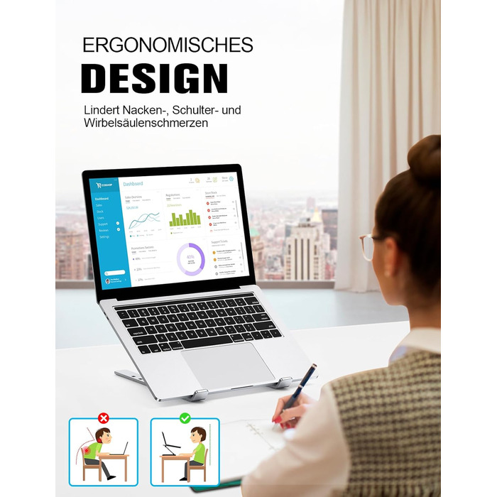 Підставка для ноутбука Babacom, 5-рівнева, алюміній, регульована висота, вентиляція, сумісна з MacBook Pro Air та іншими ноутбуками 10-15.6”