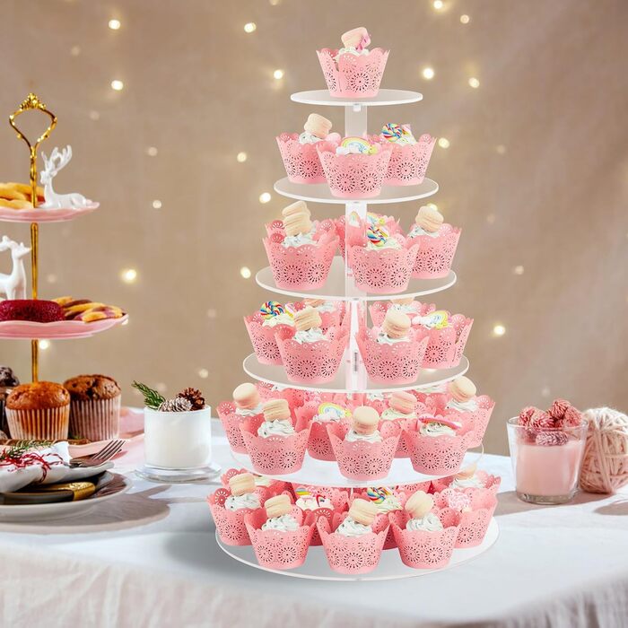 Підставка для тістечок Fhmidic 6-ярусна, прозора акрилова етажерка, 6-рівнева підставка для капкейків, десертів, тортів, для вечірок, днів народжень, дитячих свят, baby shower, кругла - 6-ярусна