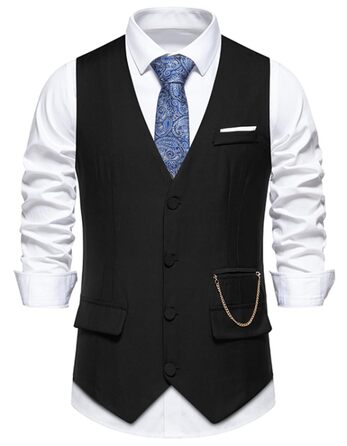 Чоловіча жилетка Miaikvs M117 чорного кольору, без рукавів, V-подібний виріз, для весілля, ділових зустрічей та повсякденного стилю
