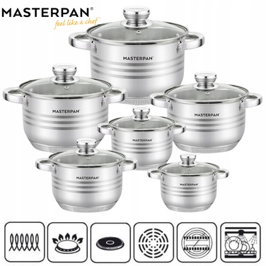 Набір каструль Masterpan із нержавіючої сталі, 12 предметів