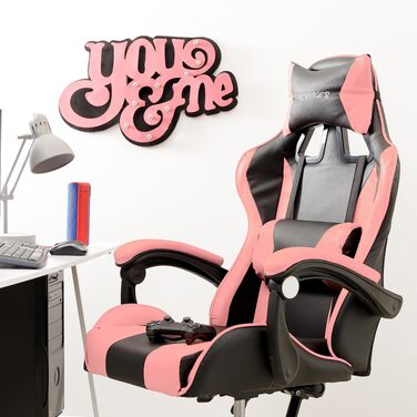 Ігрове крісло Baroni Home Gaming: ергономічний офісний стілець з підголівником, підтримкою попереку та регульованою спинкою, рожевий
