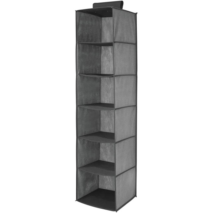 mDesign Тканинна вішалка для одягу з полицями – 6 відділень – сіра та чорна