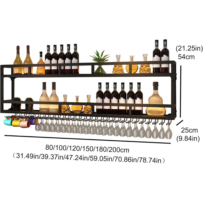 Настінна вітрина для вина з металу з підсвічуванням, чорна (3 яруси, 100 см)