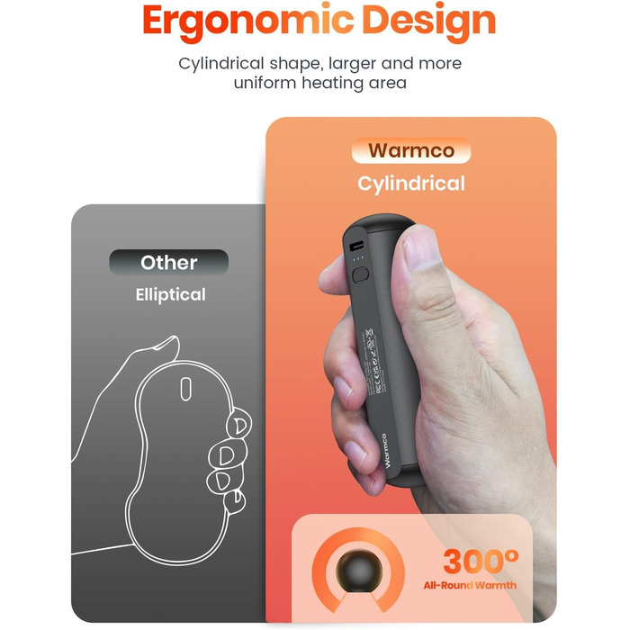 Електричні грілки для рук Warmco Magnetische 2 шт., 10000 mAh, багаторазові, 3 режими нагріву, powerbank, чорний