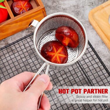 Дуршлаг з гачками Operitacx Hot-Pot, нержавіюча сталь, дрібна сітка 6.5 дюймів для макаронів, овочів, кухні та ресторану