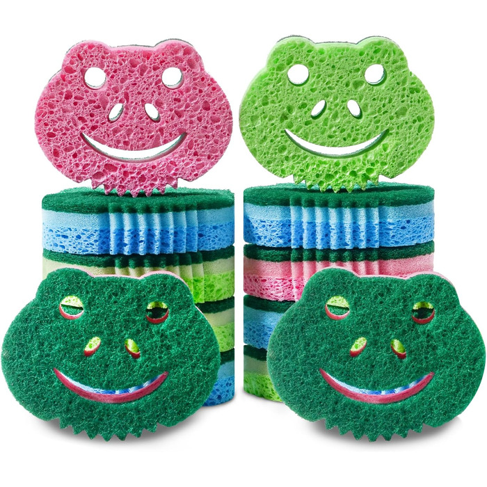 SmilePowo 12-Piece Scrub Sponges, Large Sponges, Double-Sided, Multifunctional, Premium Cleaning Sponges, Dishwashing Sponge for Durable Scrub Sponges, Bathroom, Dishes, Furniture, Kitchen Sponge