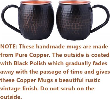 STAGLIFE Black Copper Mug Pure Copper Moscow Mule Mug 2-Piece Set for Men Moscow Mule Mug Copper Mug Moscow Mule Set Copper Mug Copper Cup Moscow Mule Mug Set