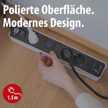 Смуга розеток Brennenstuhl Ecolor 4-fach з USB (білий/чорний) з вимикачем, 1.5м кабель, 3 розетки, 2 USB-порти (A+C)