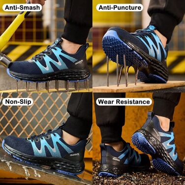 Черевики робочі ISOOUS для чоловіків та жінок. Безпекові черевики з металевим капаком, антиковзаючі, дихаючі, спортивного стилю (47 EU, Синій)