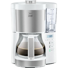 Melitta Look Timer - Filter Coffee Machine - Timer Function - Drip Stop - 10 Cups - White (1025-07) White with Glass Carafe Single