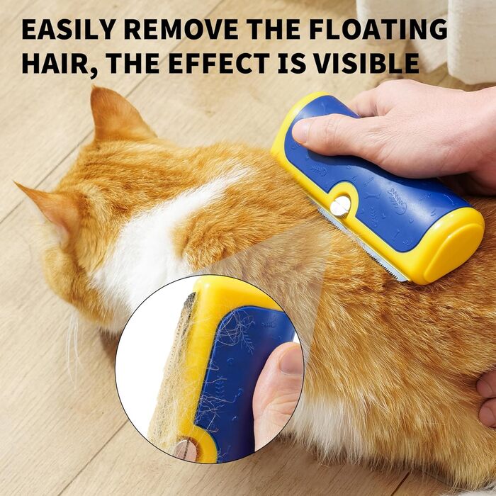 Щітка для собак та котів - двоколірна синьо-жовта, видаляє відмерле волосся та підшерсток, для собак та котів