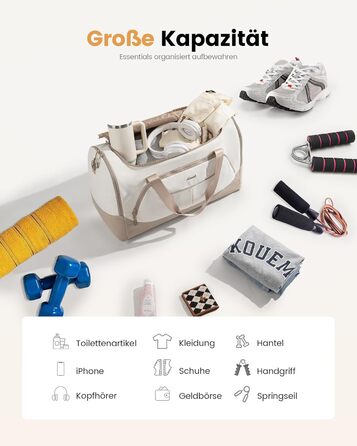 Спортивна сумка LOVEVOOK для жінок, 30L: дорожня сумка з відділенням для взуття та мокрих речей, невелика сумка для залу, плавання, сауни, ручної поклажі для спорту, фітнесу, тренувань та подорожей, водонепроникна, B-beige, Aprikose, 45x24x28cm (30L)