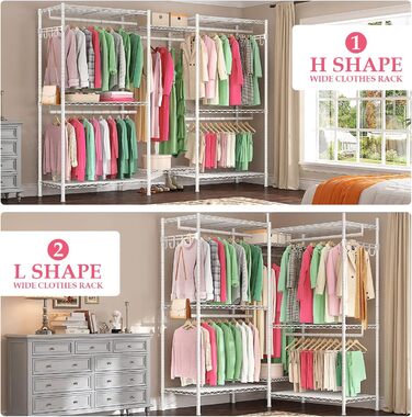 Металевий стійка для одягу з гачками, до 376 кг, 187 x 44 x 194 см, білий