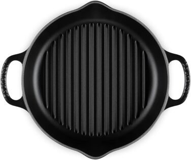 Le Creuset Signature Висока кругла гриль-сковорода з чавуну, 25 см, чорна матова, для всіх типів плит і духовок