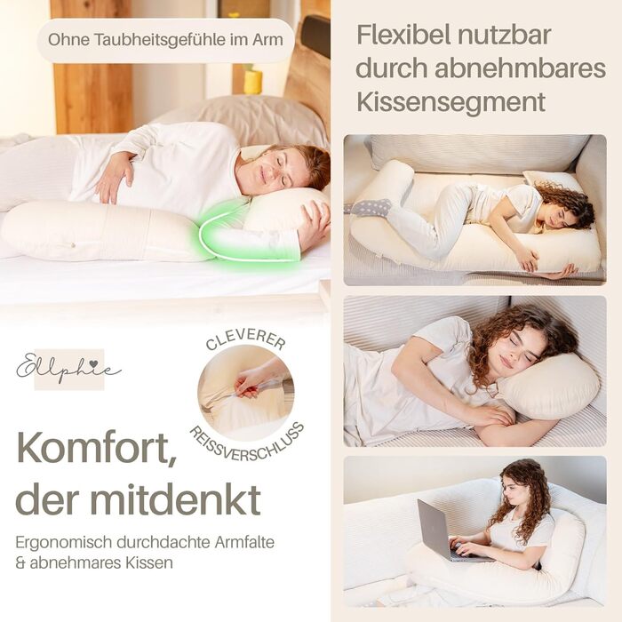 Подушка для вагітних та годування XL, Memory Foam, бавовняний чохол, бежева