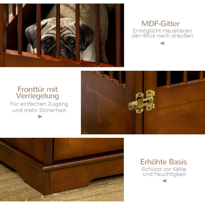 Клітка для собак PawHut, переноска для тварин, собача будка для середніх собак, переноска для собак в приміщенні, клітка для тварин з замком, коричнева, 80,5 x 59,5 x 67,5 см