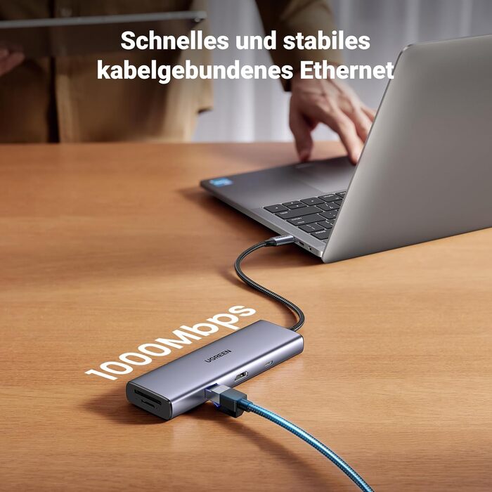 Хаб UGREEN Revodok 109 USB-C з HDMI 4K 60Hz, PD 100W, Gigabit Ethernet, SD/TF, 2xUSB-C, 2xUSB-A - сумісний з iPhone, MacBook, iPad, Surface, Galaxy