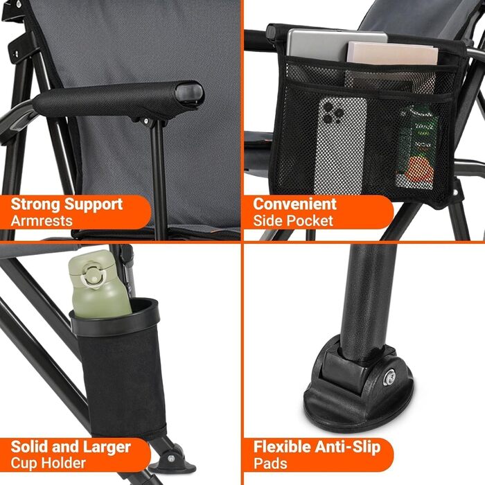 Кемпінговий стілець OVERMONT з високою спинкою, складний, з підголівником - до 226 кг - для пікніка, походу, саду