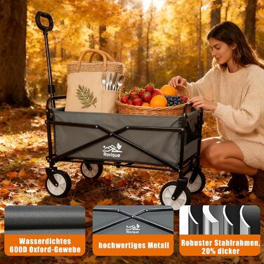 Складний візок-тележка Bollerwagen 80 кг, сірий: для саду, кемпінгу, фестивалів, пляжу. З тримачем для напоїв.