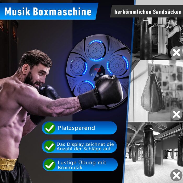 Music Boxing Machine with Bluetooth - Adjustable Speed Punching Bag for Adults & Kids - Punching Bag Trainer with Counter & Music