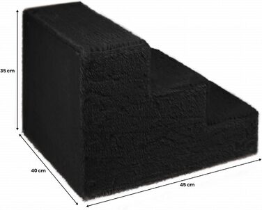 Сходинка для собак Mg Design - 3 сходинки, чорний колір, стабільний дерев'яний каркас, для собак та котів, 40 x 45 x 35 см