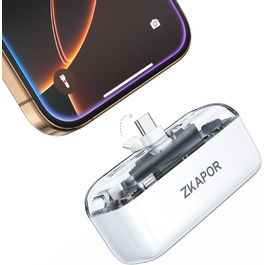 Портативний Power Bank ZKAPOR 5000mAh з USB-C, 20W PD, білий. Швидка зарядка для iPhone, Galaxy та USB-C телефонів