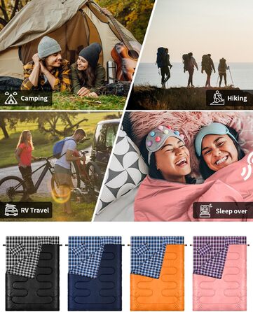 Сплячий мішок Outdoor Sportneer для 2 осіб: двомісний спальний мішок для відпочинку на природі, 3 сезони, 220x150 см, 2.75 кг з 2 подушками, дорослий ковдровий спальник для сім'ї (без фланелевої підкладки) (Рожевий)