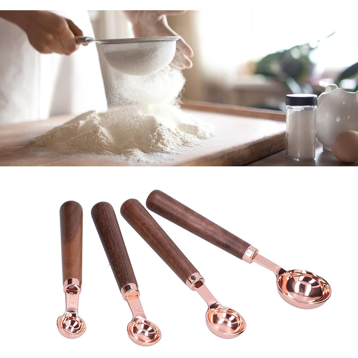Measuring Spoon Set, 4 Measuring Cups in Rose Gold with Scale, Stainless Steel Measuring Spoons for Kitchen Utensils (Size: S)
