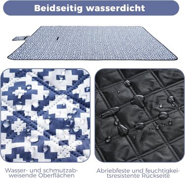 Плед для пікніка Oak & Tea 200x200 см, водонепроникний, ізолюючий, XXL, складаний килимок для пляжу, кемпінгу, вулиці з міцного Оксфорда (синій)