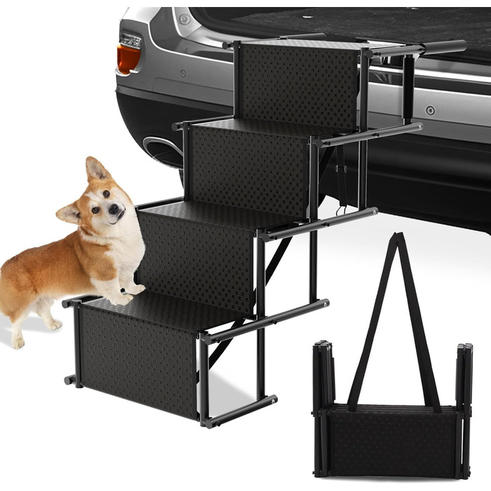 Рампа для собак у автомобіль, складана, 4 сходинки, до 80 кг, для SUV, авто, вантажівка, з принтом лапи, 101х75х47 см
