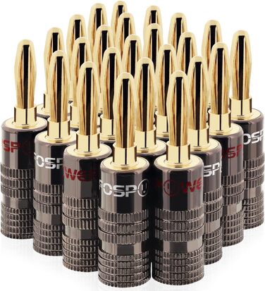 Bananstecker для акустичних кабелів FosPower: 24K позолота, High-End, 2 пари (4 шт.) - червоний та білий