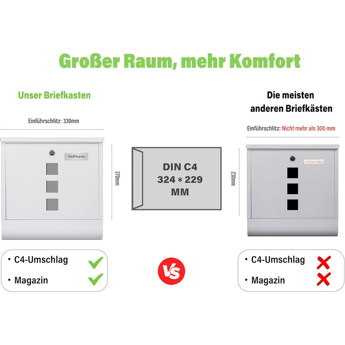 Поштовий ящик Zedelmaier XXL з нержавіючої сталі, індивідуальне гравіювання, 35x35 см, 4 ключі, для листів B5/C4, RAL 7016 Anthrazit