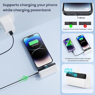 Power Bank Feob Mini 5200mAh 20W PD: Компактний акумулятор для iPhone з LED-дисплеєм, сумісний з iPhone 14, 13, 12, 11, XS, XR, 8, 7, 6 - фіолетовий