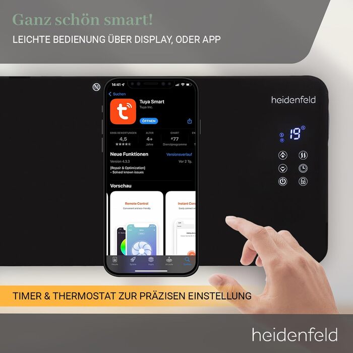 Конвектор Heidenfeld GK200 з Wi-Fi | 3 роки гарантії - електричний конвектор, 2000 Вт, до 40 м²