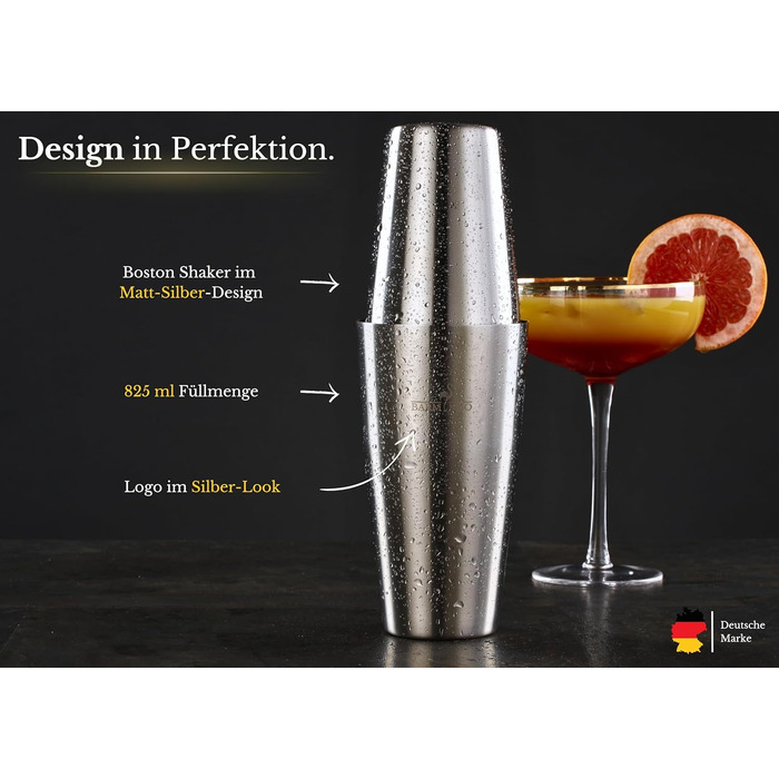 BARMINGO Stainless Steel Cocktail Set - 11 Piece Boston Shaker Set with Stand & Bar Accessories | Cocktail Shaker Set, Bartender Set, Bar Set | Black Silver