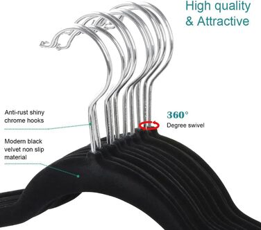 Yaheetech Velvet Clothes Hangers, Wardrobe Hangers, 100 Pack Suit Hangers, Non-Slip Surface, Laundry Hangers with 360° Swivel Hook, Black
