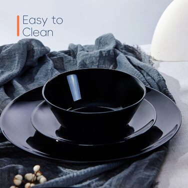Набір посуду 18 предметів для 6 осіб, чорний набір посуду з опалового скла, включає миски для мюслі, десертні та обідні тарілки, чорний посуд