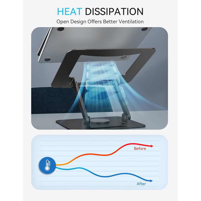 Підставка для ноутбука Soundance: регульована висота, 360° обертання, для екранів 10-15.6 дюймів, чорний A-Black