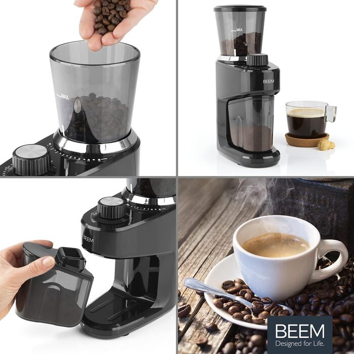 Електрична кавомолка BEEM GRIND-INTENSE 160 г, 15 режимів, конічний сталевий млин, 150 Вт, чорна