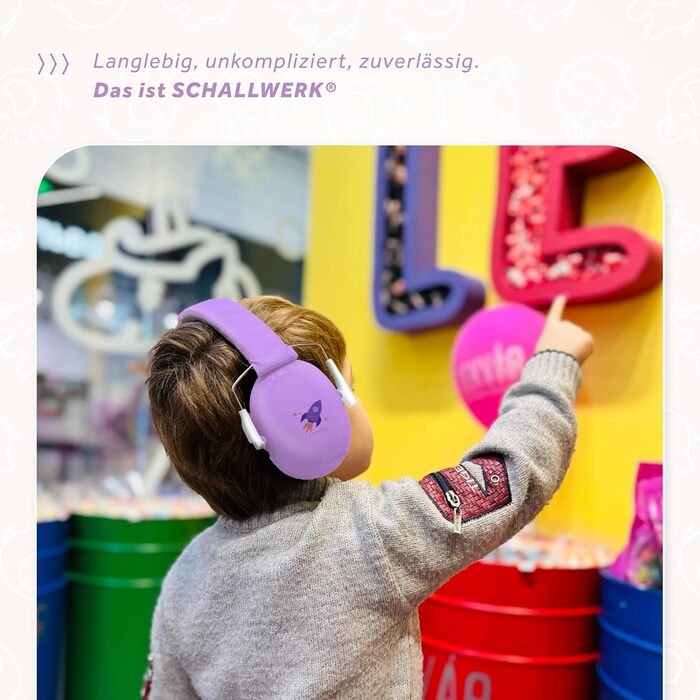 Schallwerk® Kapselgehörschutz Kiddies: Дитячий навушник шумозахисту для дітей | Комфортні навушники для повсякденного використання та заходів (Rocket Berry)
