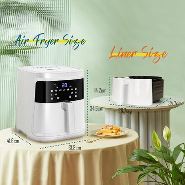 Aigostar White Cube фритюрниця без олії 7 л XXL, аерофритюрниця 1900 Вт, 7 програм, сенсорний LED-дисплей, функція підтримки тепла, 20 рецептів, для 6-10 осіб, біла